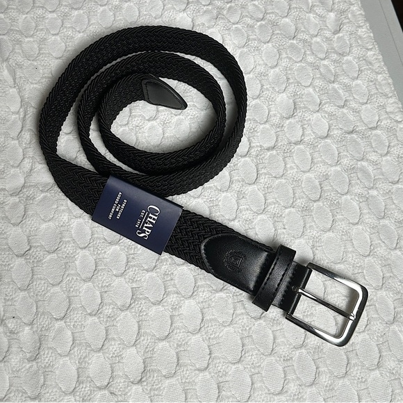 Chaps Black Belt Stretch Web Braided Fabric Fully Adjustable - Picture 1 of 14